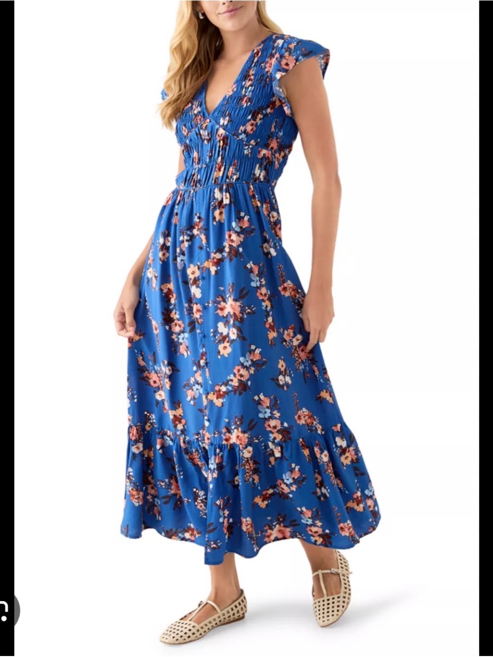 Women's Flutter Sleeve Button Down Long Dress